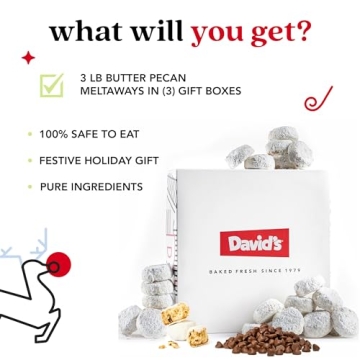 David’s Cookies Chocolate Chip Pecan Meltaways Christmas Cookies Gift Box 3 Pack – Soft Butter C...