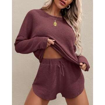 Ekouaer Waffle Knit Pajama Set for Cozy Nights