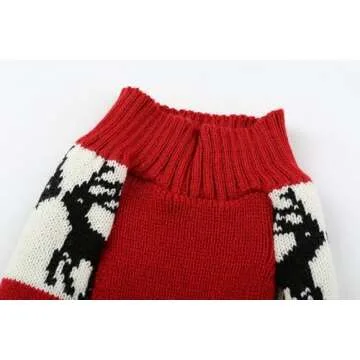 Lanyarco Ugly Vintage Dog Christmas Sweater, Knit Xmas Reindeer Holiday Festive Christmas Dog Sweaters for Small Dogs, Medium M 14"