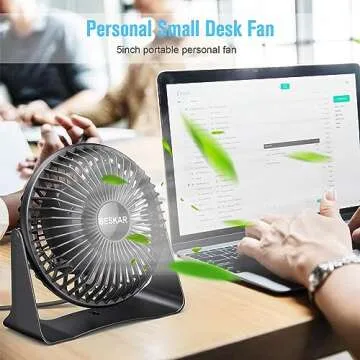 BESKAR USB Small Desk Fan, Portable Fans with 3 Speeds Strong Airflow, Quiet Operation and 360°Rotate, Personal Table Fan for Home,Office, Bedroom - 3.9 ft Cord