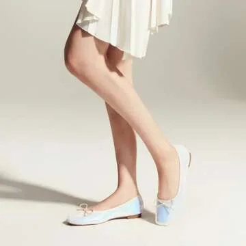 C.PARAVANO Women's Flats | Round Toe Flats for Women | White Flats Shoe for Women | Suede Leather Shoes | Chic Knot Flats | Comfortable Dressy Shoes for Women (Size 9,White-b)