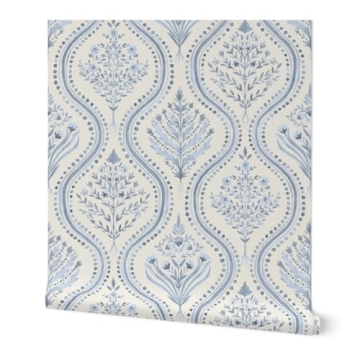 Peel & Stick Wallpaper Swatch - Light Blue Garden Grandmillennial Botanical Stripe