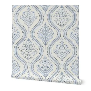 Peel & Stick Wallpaper Swatch - Light Blue Garden Grandmillennial Botanical Stripe