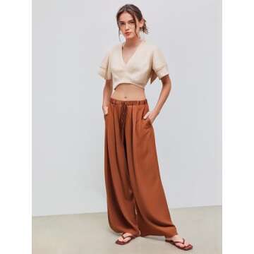 CIDER Palazzo Pants for Women Wide Leg Drawstring Elastic High Waisted Comfy Casual Flowy Pants with...