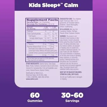 Natrol Kids Sleep+ Calm, Melatonin and L-Theanine, Supplement for Restful Sleep and Calming, Sleep Gummies for Kids, 60 Strawberry-Flavored Melatonin Gummies, 60 Day Supply