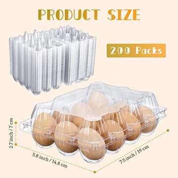 Zubebe 200 Pieces Clear Egg Cartons Plastic Egg Cartons Bulk Empty Chicken Egg Tray Holds Securely C...
