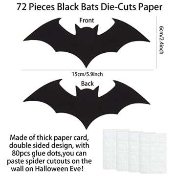 72 Pcs Bat Cut-Outs Paper Halloween Cutouts Black Bats Shape Cutout Realistic Halloween Home Decorat...
