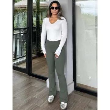 PINSPARK Womens Bootcut Yoga Pants with Pockets Casual Long Bootleg Flare Pants High Waisted Active Flare Leggings Petite Sage Gray S