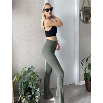 PINSPARK Womens Bootcut Yoga Pants with Pockets Casual Long Bootleg Flare Pants High Waisted Active Flare Leggings Petite Sage Gray S