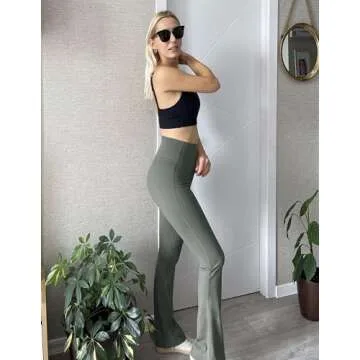 PINSPARK Womens Bootcut Yoga Pants with Pockets Casual Long Bootleg Flare Pants High Waisted Active Flare Leggings Petite Sage Gray S