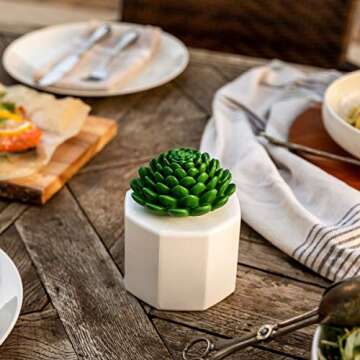 TIKI Brand 3-Pack Table Torch Glass Succulent White - Outdoor Table Top Lighting for Patio Lawn Back...