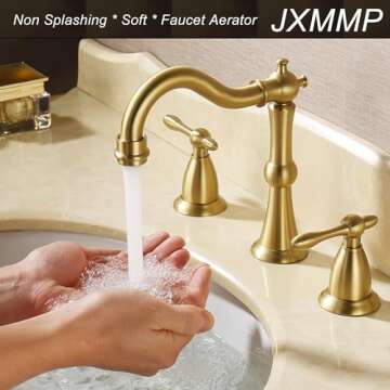 JXMMP Antique Brushed Gold Bathroom Faucet 3 Hole, Widespread Bathroom Sink Faucet with Pop Up Drain and cUPC Supply Hose, Modern 2 Handle Vanity Faucet Gold JXM3073BG