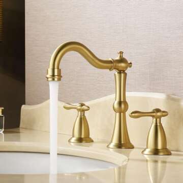 JXMMP Antique Brushed Gold Bathroom Faucet 3 Hole, Widespread Bathroom Sink Faucet with Pop Up Drain and cUPC Supply Hose, Modern 2 Handle Vanity Faucet Gold JXM3073BG