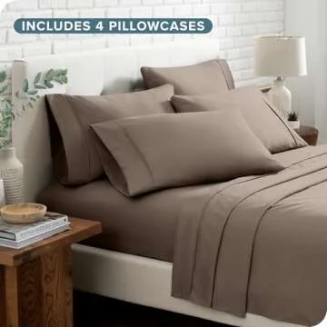 Bare Home Hotel Luxury King Sheet Set, Extra Soft - 6 Piece Set - Deep Pockets - Easy Fit - Cooling & Breathable - Wrinkle, Fade, Stain Resistant - Set Includes 4 Pillowcases (King, Taupe)
