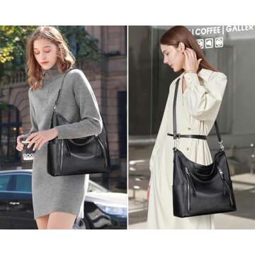 Over Earth Genuine Leather Hobo Bags for Women Soft Purses and Handbag Ladies Casual Shoulder Bag(O209E Black)