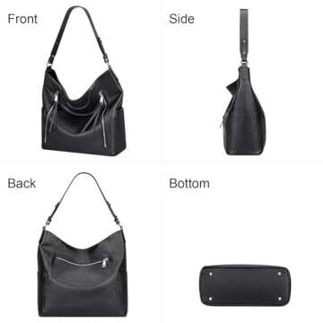 Over Earth Genuine Leather Hobo Bags for Women Soft Purses and Handbag Ladies Casual Shoulder Bag(O209E Black)