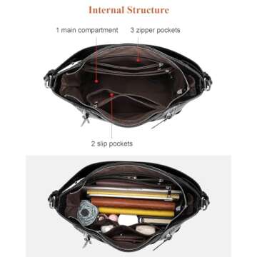 Over Earth Genuine Leather Hobo Bags for Women Soft Purses and Handbag Ladies Casual Shoulder Bag(O209E Black)