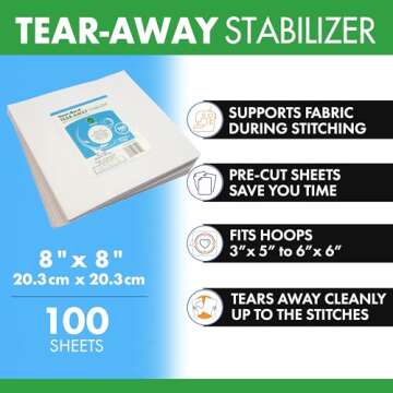 Tear Away Stabilizer by HeatnBond for Embroidery - 8 inch x 8 inch Sheets Medium Weight 1.8 Ounce - ...