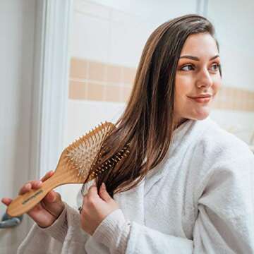 Wooden Bristle Paddle Hair Brush | Length 10.25" Width 3.5"| Large Flat Natural Eco Friendly Wood Ha...