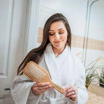 Wooden Bristle Paddle Hair Brush | Length 10.25" Width 3.5"| Large Flat Natural Eco Friendly Wood Handle Hairbrush for Men & Women with Thick, Curly, Wavy Long Hair
