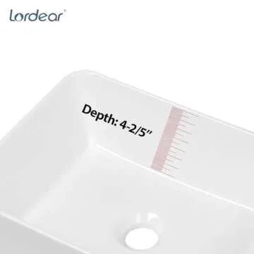 Lordear Vessel Sink Rectangular 16"x12" Rectangle Bathroom Sink Pure White Porcelain Ceramic Vessel Sink, Rectangular Above Counter Sink Art Basin
