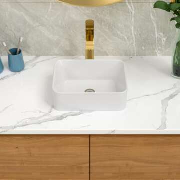Lordear Vessel Sink Rectangular 16"x12" Rectangle Bathroom Sink Pure White Porcelain Ceramic Vessel Sink, Rectangular Above Counter Sink Art Basin
