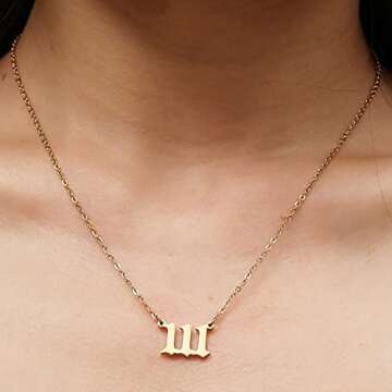 RWQIAN Angel Number Gold 111 Necklace For Women,Dainty Gold Plated Number 111 Pendant Choker Chain Numerology Jewelry Necklace Gifts for Women Girls