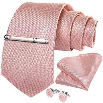 DiBanGu Mens Silk Necktie Solid Color Tie and Pocket Square Cufflink Tie Clip Set Woven Plain Ties f...