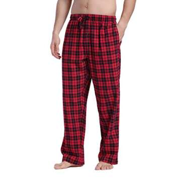 CYZ Men's 100% Cotton Super Soft Flannel Plaid Pajama Pants-BlackRedTartan-M