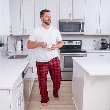 CYZ Men's 100% Cotton Super Soft Flannel Plaid Pajama Pants-BlackRedTartan-M