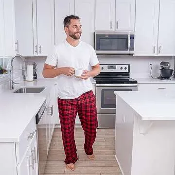 CYZ Men's 100% Cotton Super Soft Flannel Plaid Pajama Pants-BlackRedTartan-M