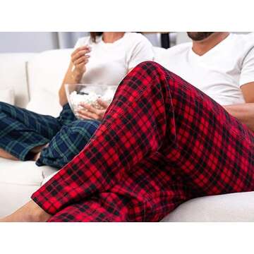 CYZ Men's 100% Cotton Super Soft Flannel Plaid Pajama Pants-BlackRedTartan-M
