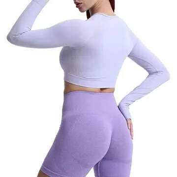 Aoxjox Long Sleeve Crop Tops for Women Vital Workout Seamless Cropped T Shirt Top (Vital New Purple Heather Marl, X-Large)