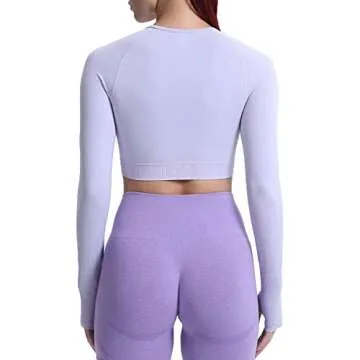 Aoxjox Long Sleeve Crop Tops for Women Vital Workout Seamless Cropped T Shirt Top (Vital New Purple Heather Marl, X-Large)