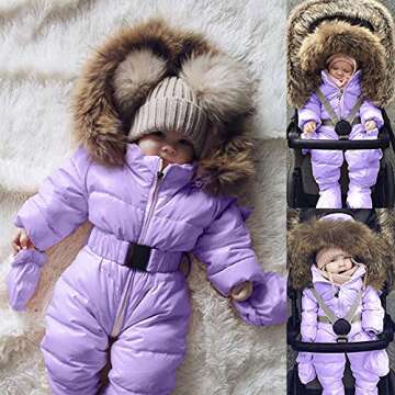 BTDECLAR Newborn Infant Baby Boys Girls Snowsuits Hoodie Jumpsuit Winter Warm Thick Coat Outfits Out...