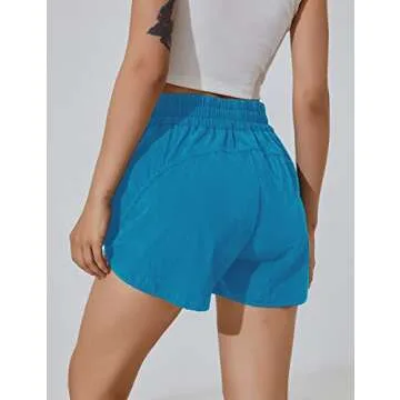 BMJL Women's Running Shorts Elastic High Waisted Shorts Pocket Sporty Workout Shorts Quick Dry Athletic Shorts Pants(S,Blue)