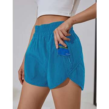 BMJL Women's Running Shorts Elastic High Waisted Shorts Pocket Sporty Workout Shorts Quick Dry Athletic Shorts Pants(S,Blue)
