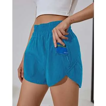 BMJL Women's Running Shorts Elastic High Waisted Shorts Pocket Sporty Workout Shorts Quick Dry Athletic Shorts Pants(S,Blue)