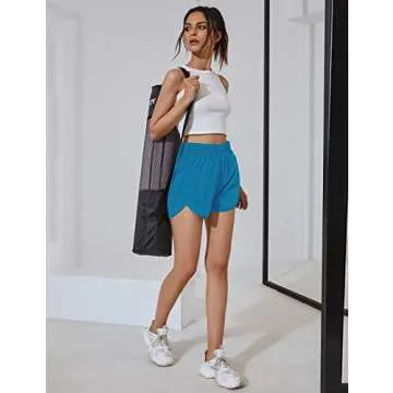 BMJL Women's Running Shorts Elastic High Waisted Shorts Pocket Sporty Workout Shorts Quick Dry Athletic Shorts Pants(S,Blue)