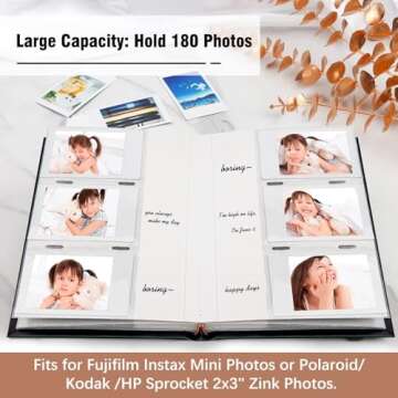 Photo Album for Fujifilm Instax Mini Camera, Photo Album for Polaroid, Leather Cover, 180 Pockets 2x...