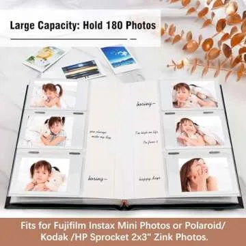 Photo Album for Fujifilm Instax Mini Camera, Photo Album for Polaroid, Leather Cover, 180 Pockets 2x...