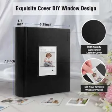 Photo Album for Fujifilm Instax Mini Camera, Photo Album for Polaroid, Leather Cover, 180 Pockets 2x3 Photo Album with Writing Space for Instax Mini 12 11 9 40 8 7 Evo LiPlay Instant Camera (Black)