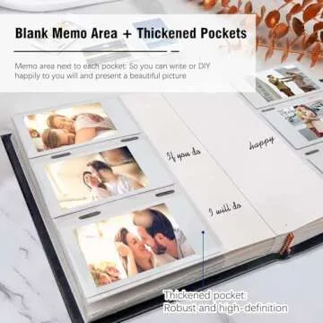 Photo Album for Fujifilm Instax Mini Camera, Photo Album for Polaroid, Leather Cover, 180 Pockets 2x3 Photo Album with Writing Space for Instax Mini 12 11 9 40 8 7 Evo LiPlay Instant Camera (Black)