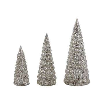 Creative Co-op Glass Set of Tree Figurines - 9 Inch Silver for Holiday Decor