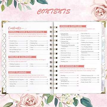 Wedding Planner - Wedding Planner Book and Organizer for the Bride with 5 Tabbed Sections, 6.5" x 8.75", Hardcover with Metal Corner + 5 Inner Pocket + Sticker + Notes Pages - Wedding Floral