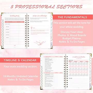 Wedding Planner - Wedding Planner Book and Organizer for the Bride with 5 Tabbed Sections, 6.5" x 8.75", Hardcover with Metal Corner + 5 Inner Pocket + Sticker + Notes Pages - Wedding Floral