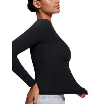 CRZ YOGA Long Sleeve Shirts for Women Soft Crew Neck Fall Basic Tight Tops Fitted Casual Going Out T-Shirts Black Large