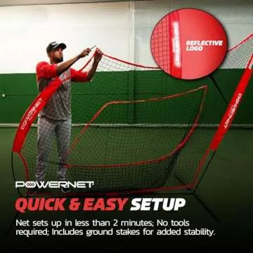 PowerNet Baseball & Softball Practice Net 7x7 FT, Outdoor Baseball Training Equipment for Pitching & Batting Practice (Red Net)