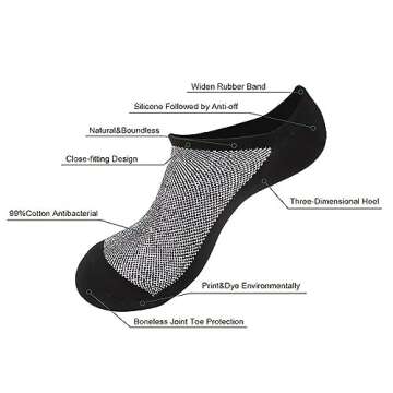 Faustine No Show Socks Ankle Low Cut Socks for Mens or Womens, Non Slip, 8 Pairs (8 Pairs (Black), S/M(US Men shoes size 6-10/Women size 8-12))
