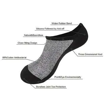 Faustine No Show Socks Ankle Low Cut Socks for Mens or Womens, Non Slip, 8 Pairs (8 Pairs (Black), S/M(US Men shoes size 6-10/Women size 8-12))